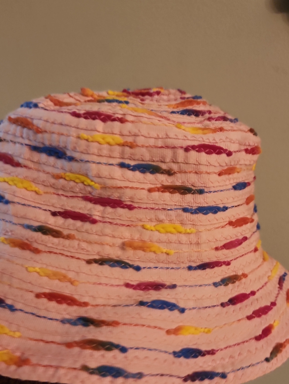 Alessandra Bacci Firenze Peach Bucket Hat with Colorful Stitch Accents